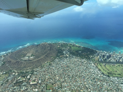 view of Oahu from the air, flight to Molokai